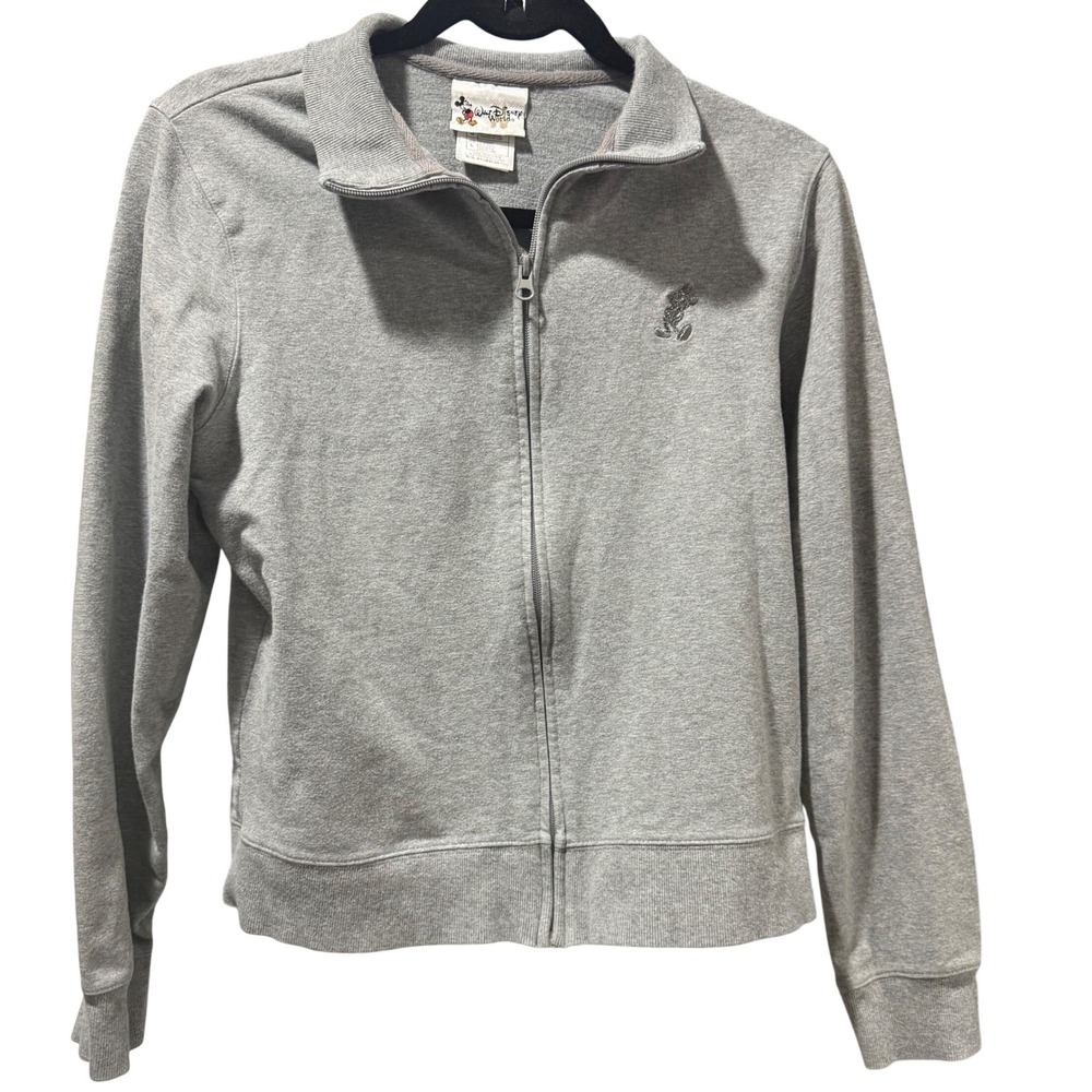 Y2K Collared Full Zip Gray Sparkle Mickey Mouse Disney Sweatshirt Women's Large